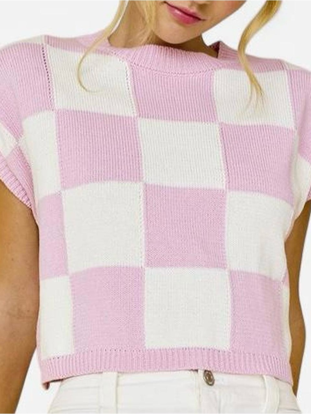 PAPERMOON Sunset Pallet Checkerboard Print Sleeveless Cropped Knit Sweater Vest